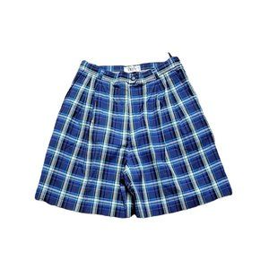 IZOD Vintage Golf Shorts ~ Sz 10 ~ Blue Plaid ~ High Rise ~ 6" Inseam